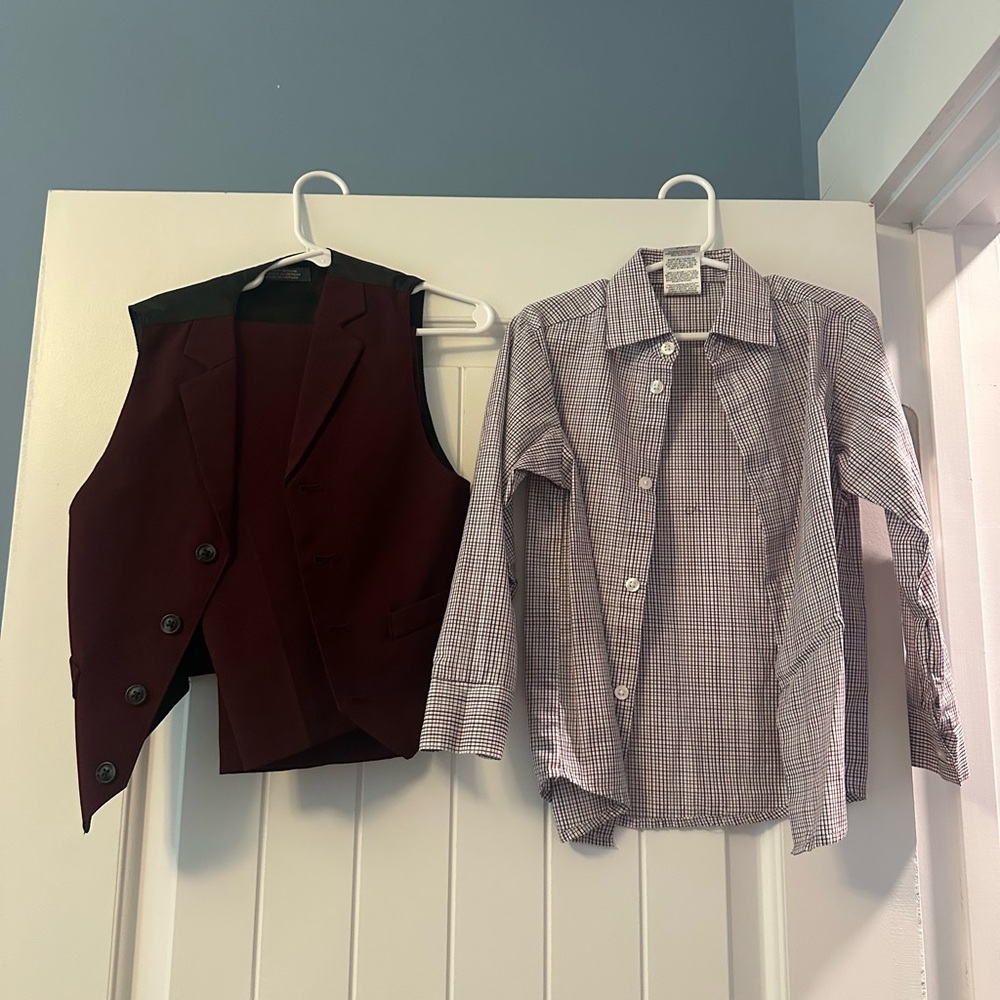 Van Heusen Kids Matching Set - Burgundy and White pants vest and button up set